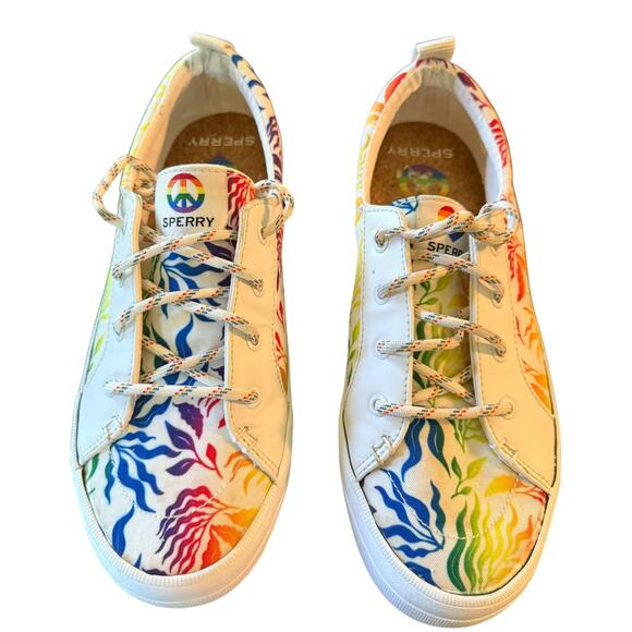 Sperry Crest Vibe White Rainbow Pride Sneakers Size 9 - Picture 3 of 8